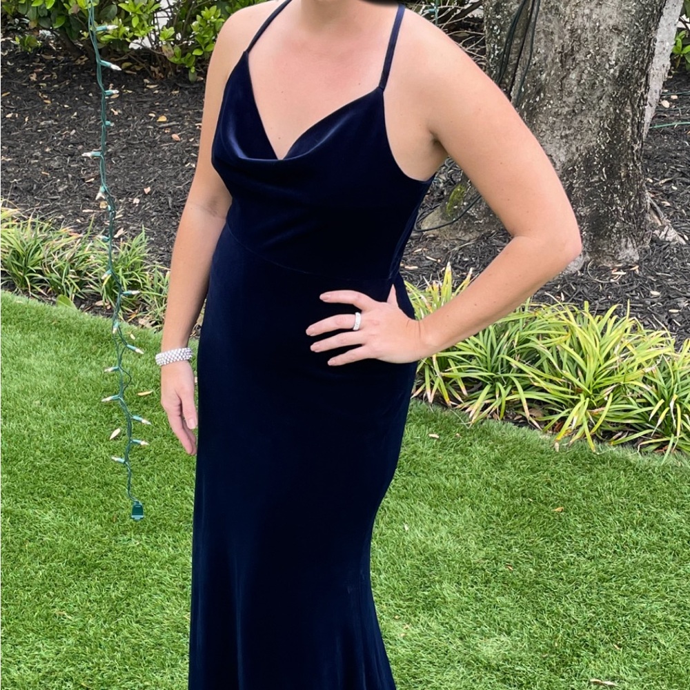 Lulus Velvet Navy Blue Women's Dress